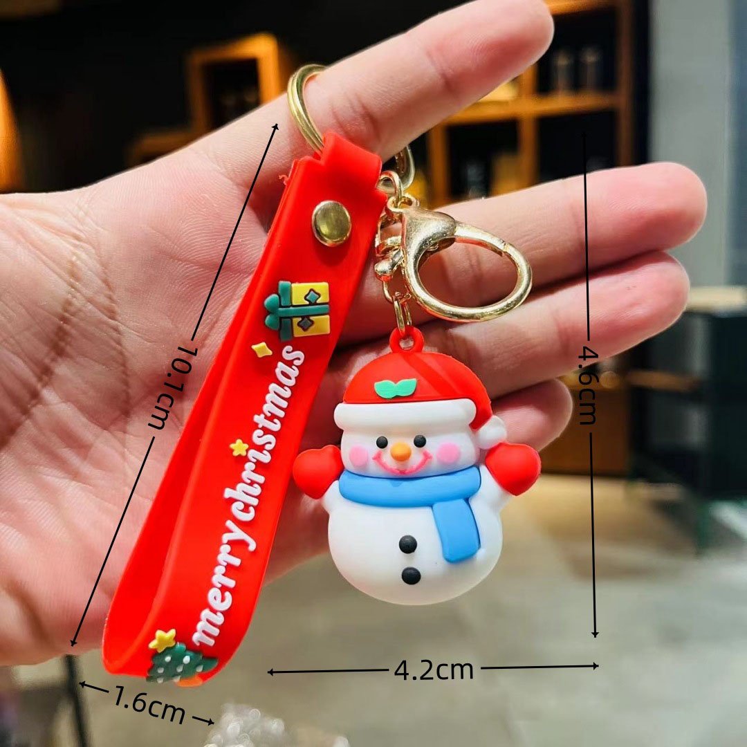 Wholesale Custom Christmas Cartoon Santa Claus Keychain Soft Rubber Doll Bag Small XMAS Promotional Gift Bag Car Pendant