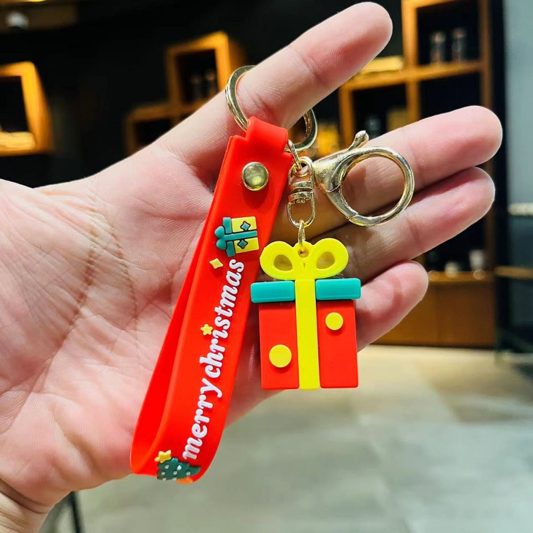 Wholesale Custom Christmas Cartoon Santa Claus Keychain Soft Rubber Doll Bag Small XMAS Promotional Gift Bag Car Pendant