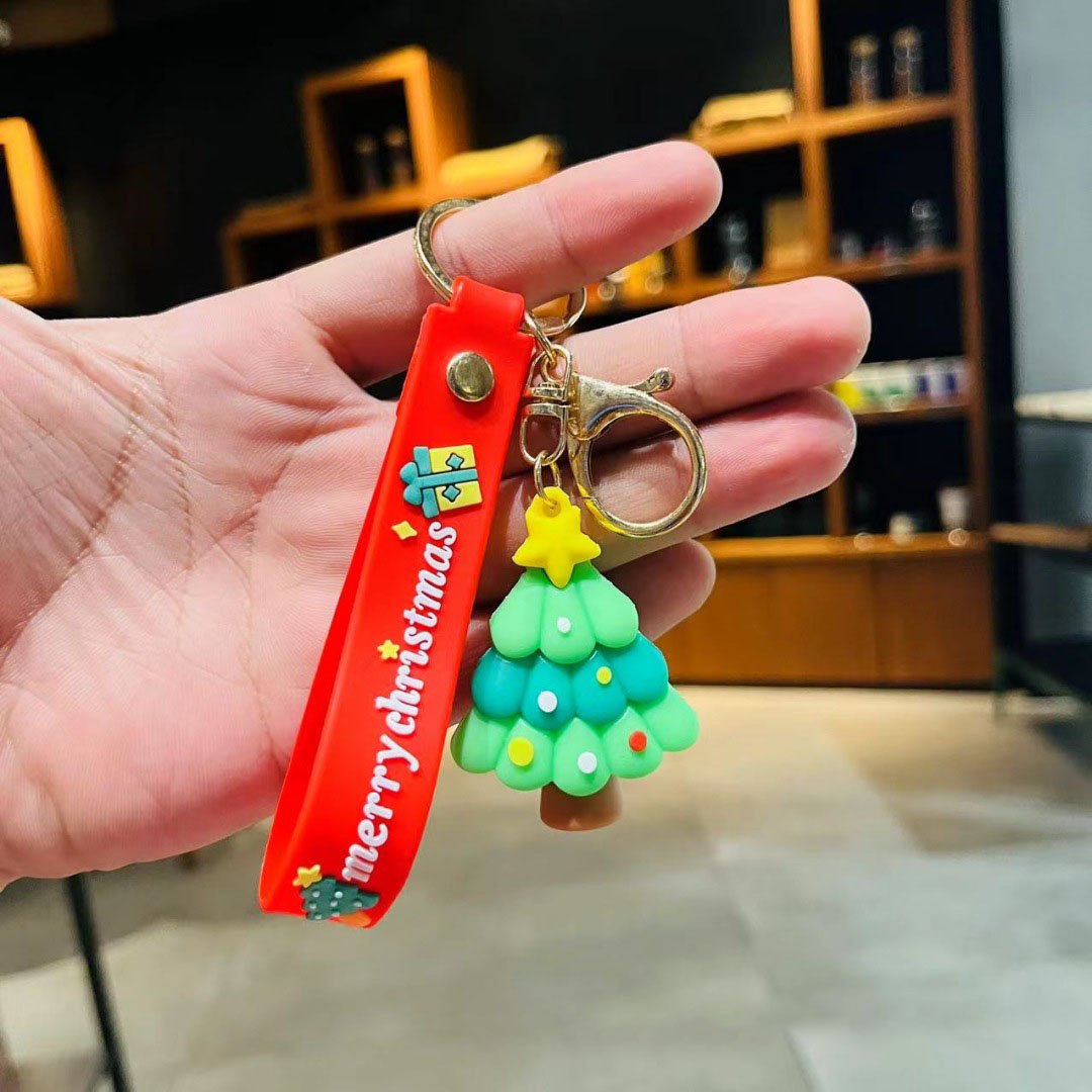 Wholesale Custom Christmas Cartoon Santa Claus Keychain Soft Rubber Doll Bag Small XMAS Promotional Gift Bag Car Pendant