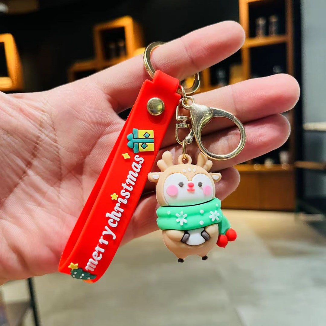 Wholesale Custom Christmas Cartoon Santa Claus Keychain Soft Rubber Doll Bag Small XMAS Promotional Gift Bag Car Pendant