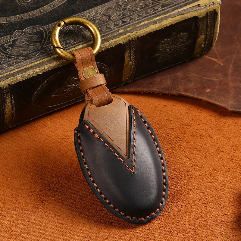 Genuine Crazy Horse Leather Car Key Case Cover for Nissan Altima Maxima Murano Smart 5 Buttons Car Key Case with Key Ring