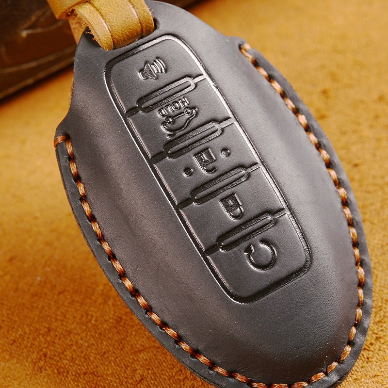 Genuine Crazy Horse Leather Car Key Case Cover for Nissan Altima Maxima Murano Smart 5 Buttons Car Key Case with Key Ring