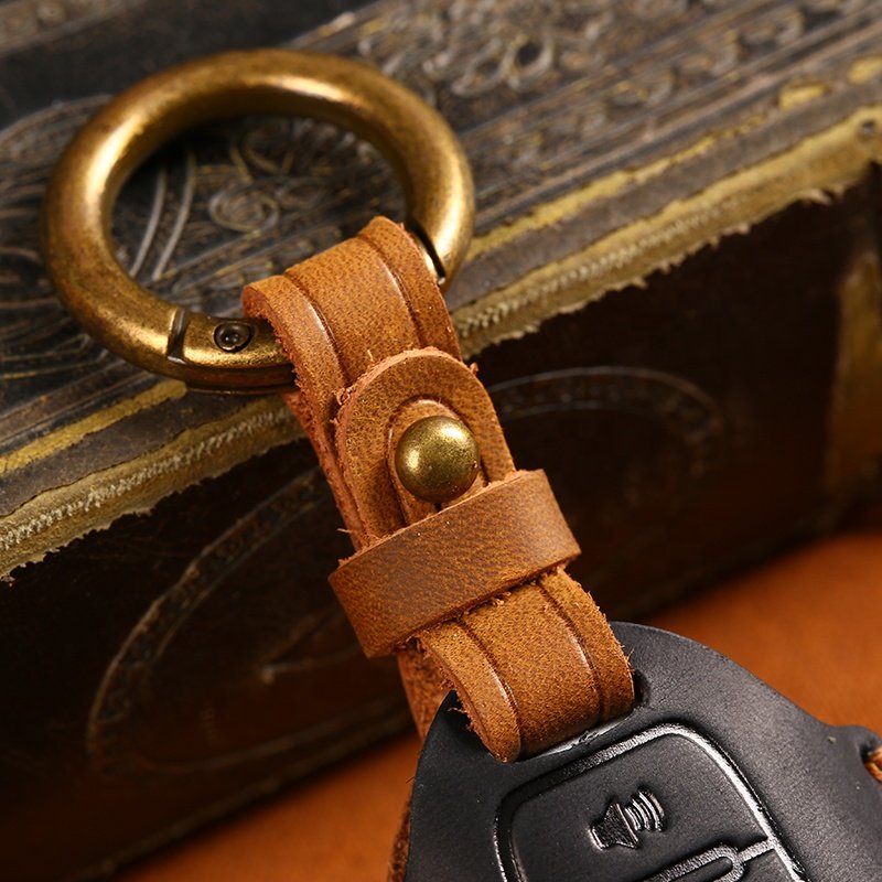 Genuine Crazy Horse Leather Car Key Case Cover for Nissan Altima Maxima Murano Smart 5 Buttons Car Key Case with Key Ring