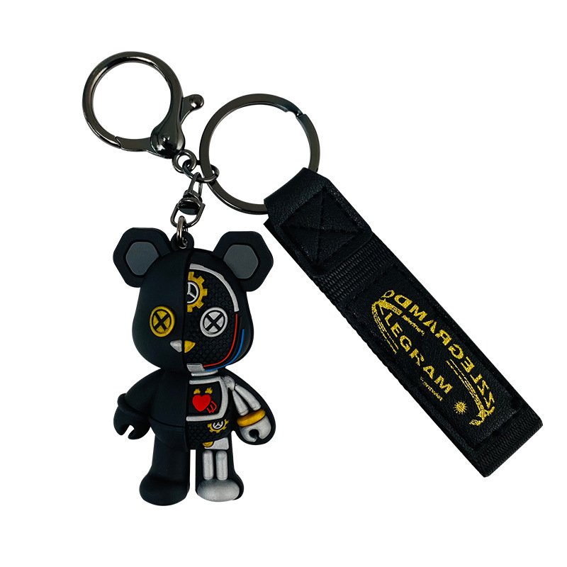 Cartoon 3D PVC soft glue mechanical bear boys birthday gift keychain small gift car key chain men and women creative pendant