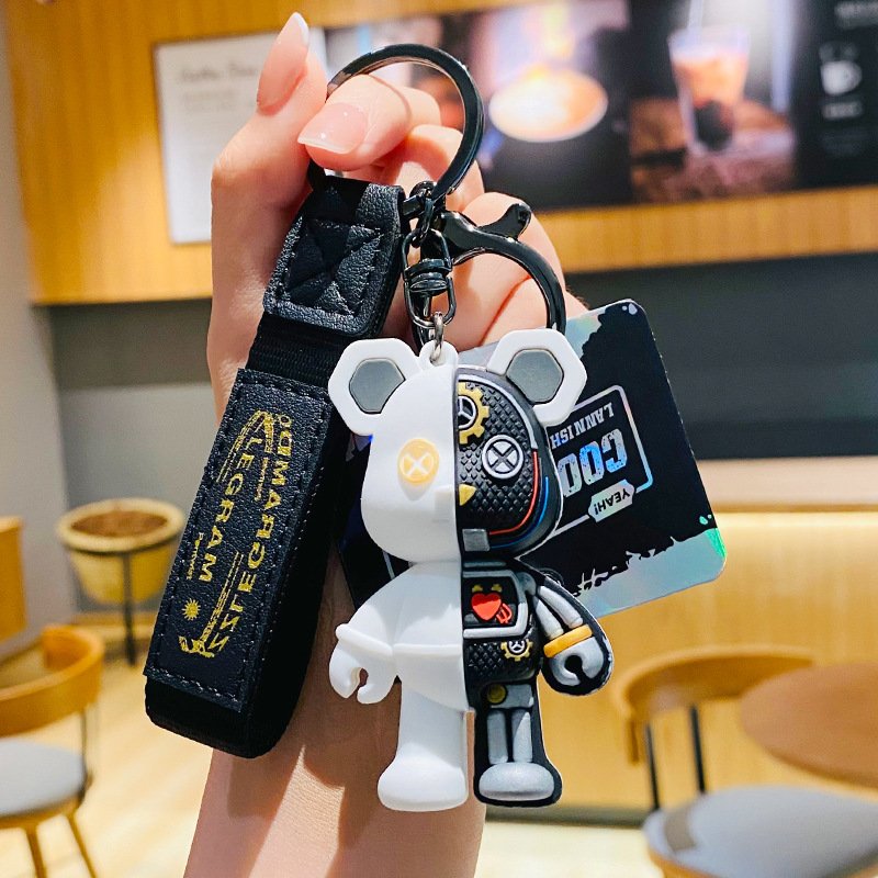 Cartoon 3D PVC soft glue mechanical bear boys birthday gift keychain small gift car key chain men and women creative pendant