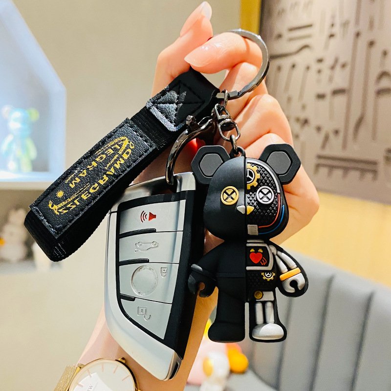 Cartoon 3D PVC soft glue mechanical bear boys birthday gift keychain small gift car key chain men and women creative pendant