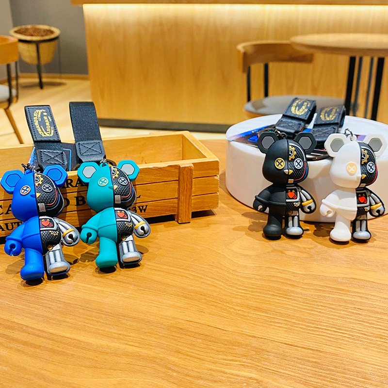 Cartoon 3D PVC soft glue mechanical bear boys birthday gift keychain small gift car key chain men and women creative pendant
