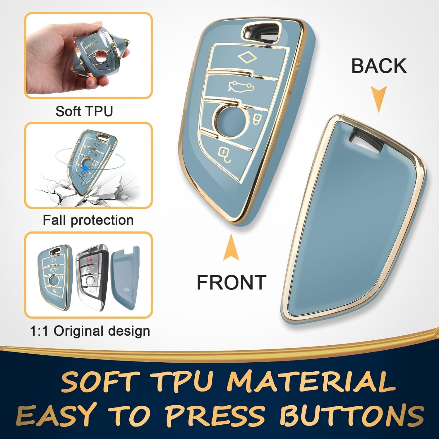 NEW Gold Edge For Bmw Smart Key Cases Fits for BMW7 Series X6 X5 X1 TPU+PC Shockproof Cover For BMW Car key Cover