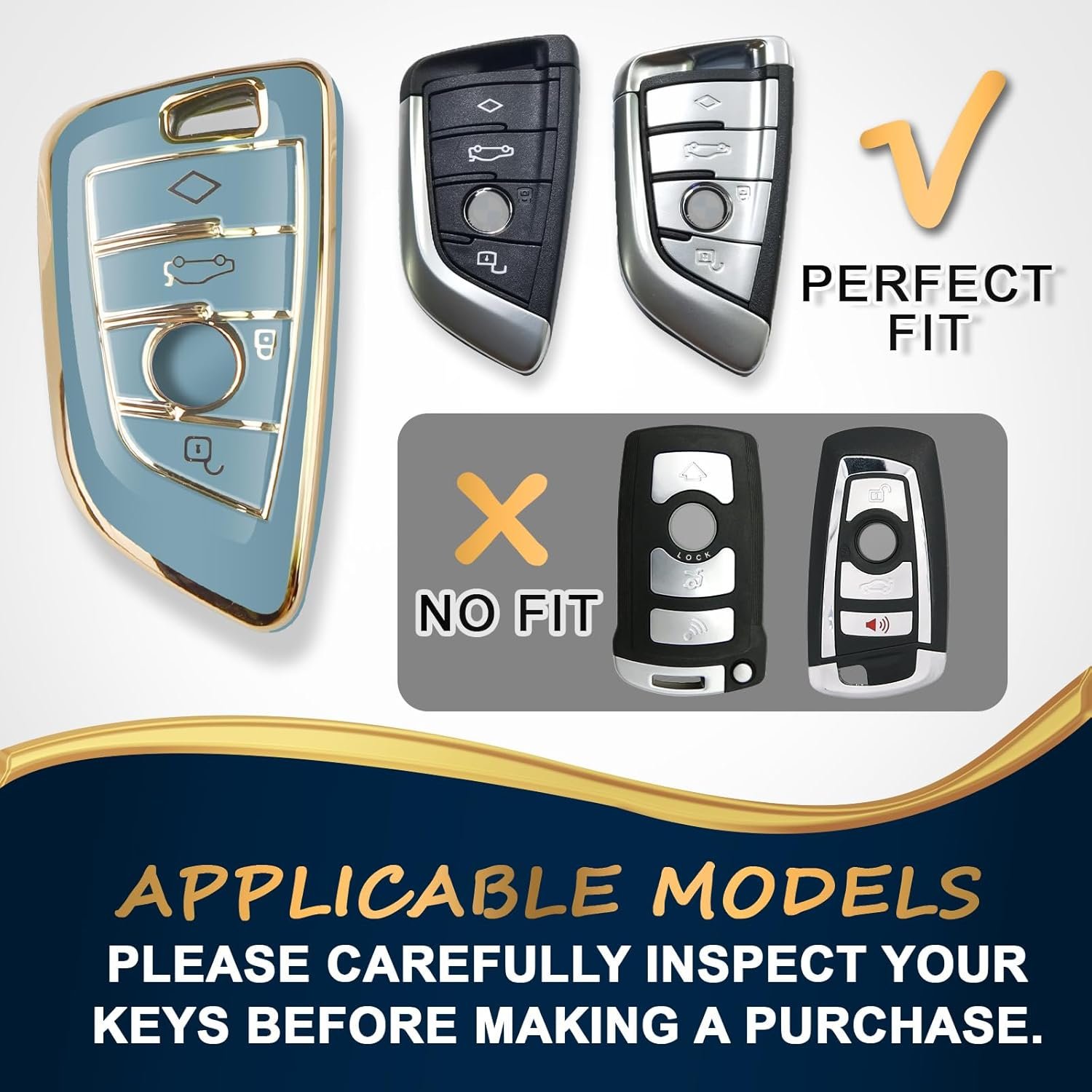 NEW Gold Edge For Bmw Smart Key Cases Fits for BMW7 Series X6 X5 X1 TPU+PC Shockproof Cover For BMW Car key Cover