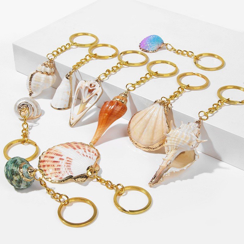 Bohemian Natural Shell Keychain Hanging Popular Golden Beach Conch Arts Crafts Car Key Ring Accessories