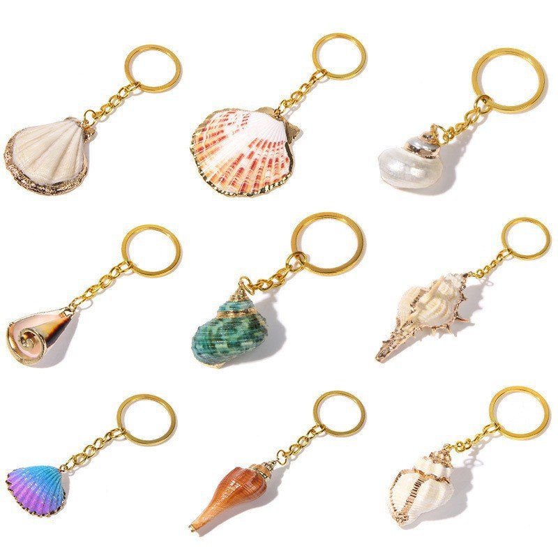 Bohemian Natural Shell Keychain Hanging Popular Golden Beach Conch Arts Crafts Car Key Ring Accessories
