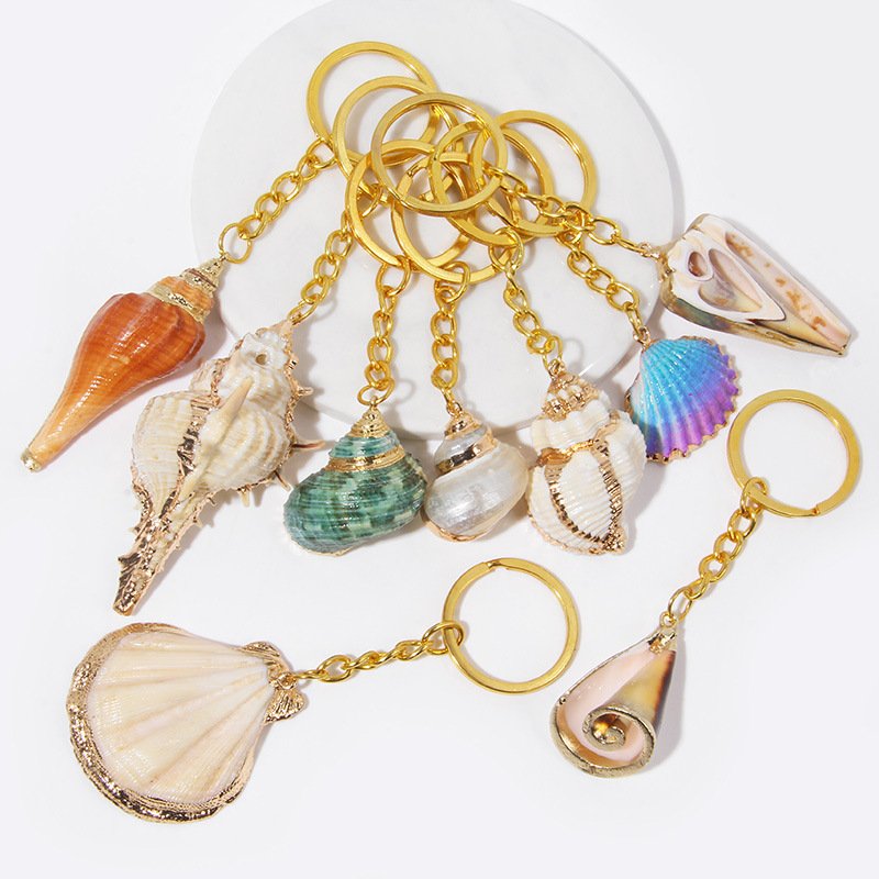Bohemian Natural Shell Keychain Hanging Popular Golden Beach Conch Arts Crafts Car Key Ring Accessories
