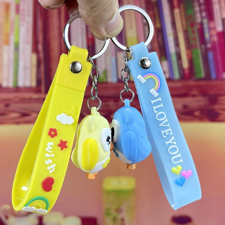 High Quality Cute Owl Car Keychain Accessories Cheap Cartoon AnimeLanyards Rubber Key Holder Tide Play Doll Accessories