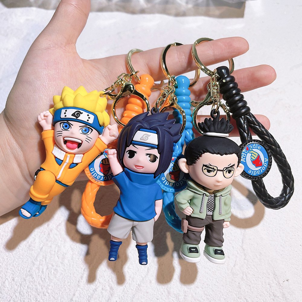 3D Doll Lovely Cartoon Ninja Keychain Car Key Accessories Promotional Gifts Anti-Lost Key Chain with Wrist Strap PVC Key Ring