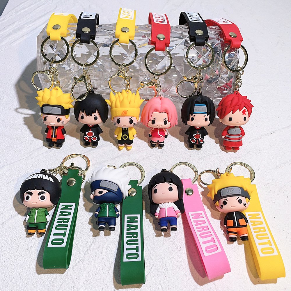 3D Doll Lovely Cartoon Ninja Keychain Car Key Accessories Promotional Gifts Anti-Lost Key Chain with Wrist Strap PVC Key Ring