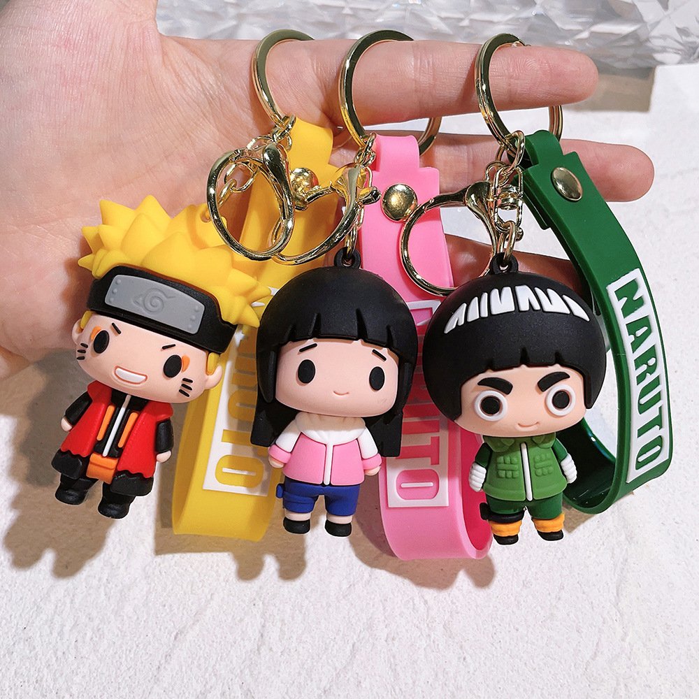 3D Doll Lovely Cartoon Ninja Keychain Car Key Accessories Promotional Gifts Anti-Lost Key Chain with Wrist Strap PVC Key Ring