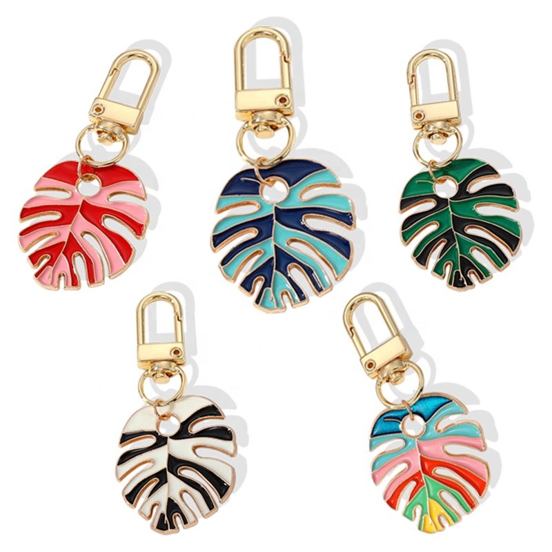charming fashion monstera leaves enamel keychain accessories designed tropical plant leaf metal gift car key chain