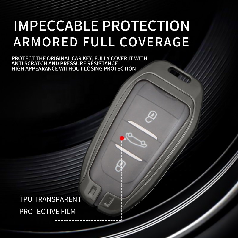 Carbon Fiber Design Car Key Cover For Peugeot Zinc Alloy Leather Remote Car Key Case Cover Quality Wholesale Car Cover Key