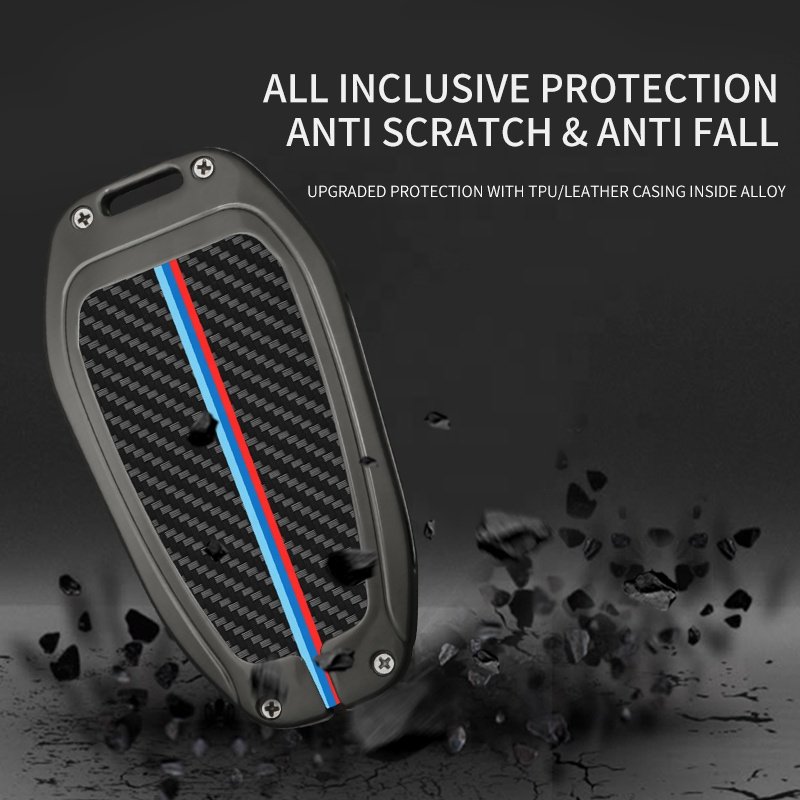 Carbon Fiber Design Car Key Cover For Peugeot Zinc Alloy Leather Remote Car Key Case Cover Quality Wholesale Car Cover Key