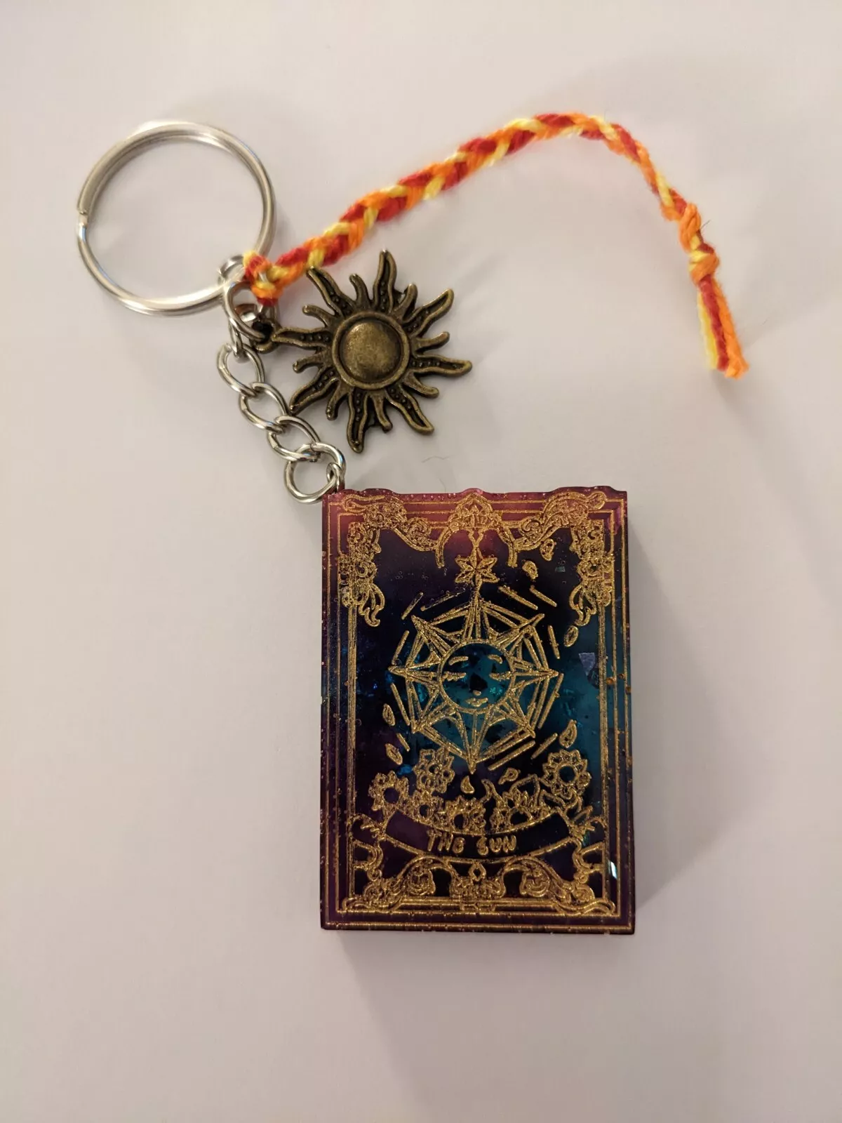 Handmade Resin Tarot Card Key Chain With Charm and Intention Braid The Bird Key Ring for Car Key Handbag Charm Pendant