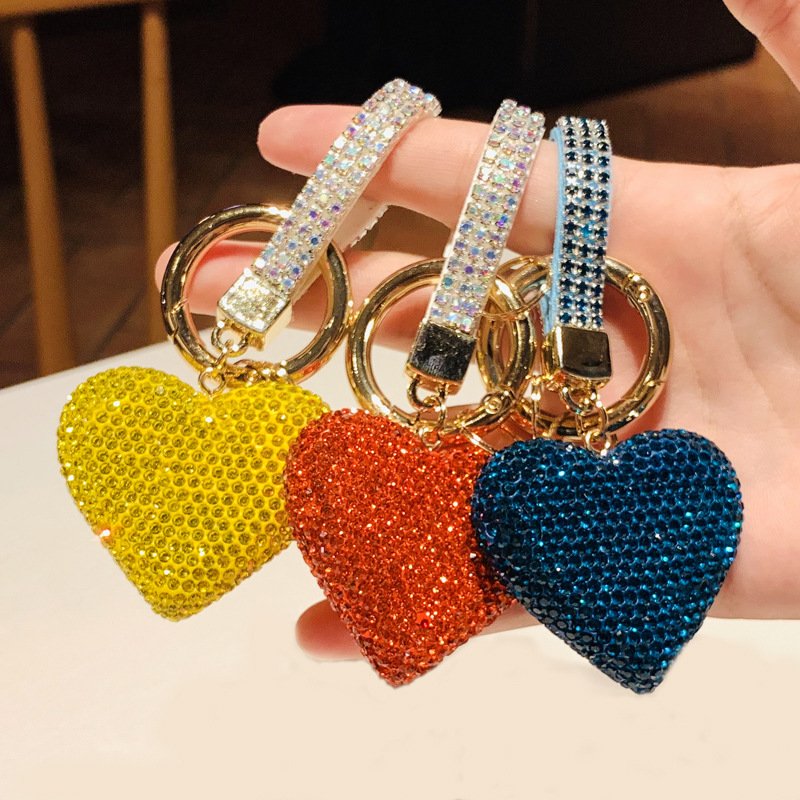 New Colorful Rhinestone Crystal Heart Shape Key Holder Jewelry Heart Keychain for Bags Car Accessories (KC185C)