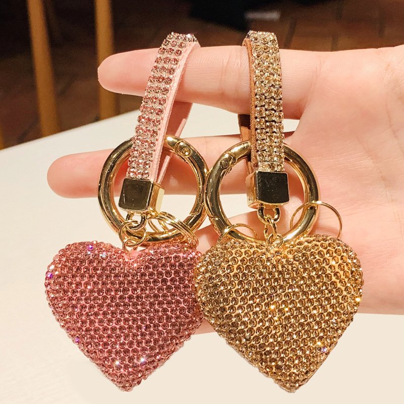 New Colorful Rhinestone Crystal Heart Shape Key Holder Jewelry Heart Keychain for Bags Car Accessories (KC185C)