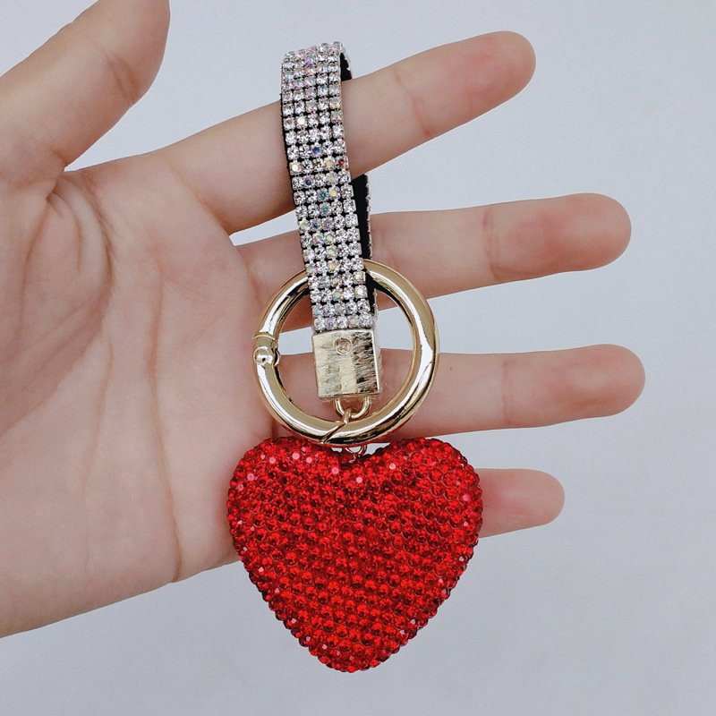 New Colorful Rhinestone Crystal Heart Shape Key Holder Jewelry Heart Keychain for Bags Car Accessories (KC185C)