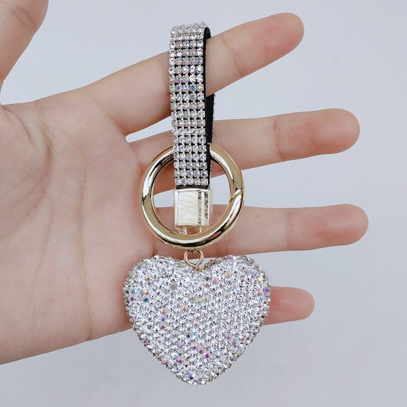New Colorful Rhinestone Crystal Heart Shape Key Holder Jewelry Heart Keychain for Bags Car Accessories (KC185C)
