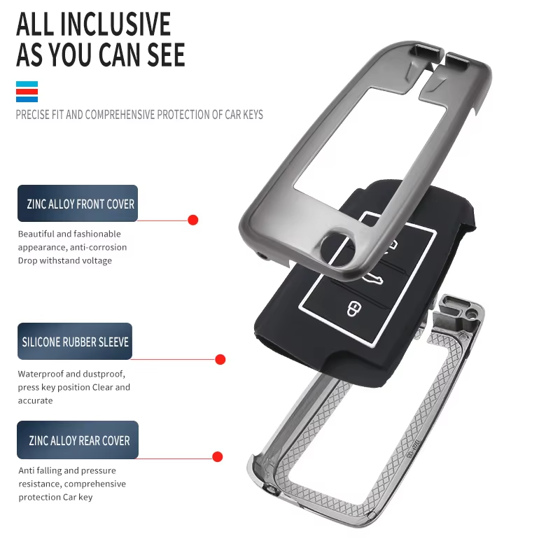 glow in the dark Zinc alloy metal silicone car key case for Volkswagen Bora Sagitar Tiguan Santana Passat Car key Accessories