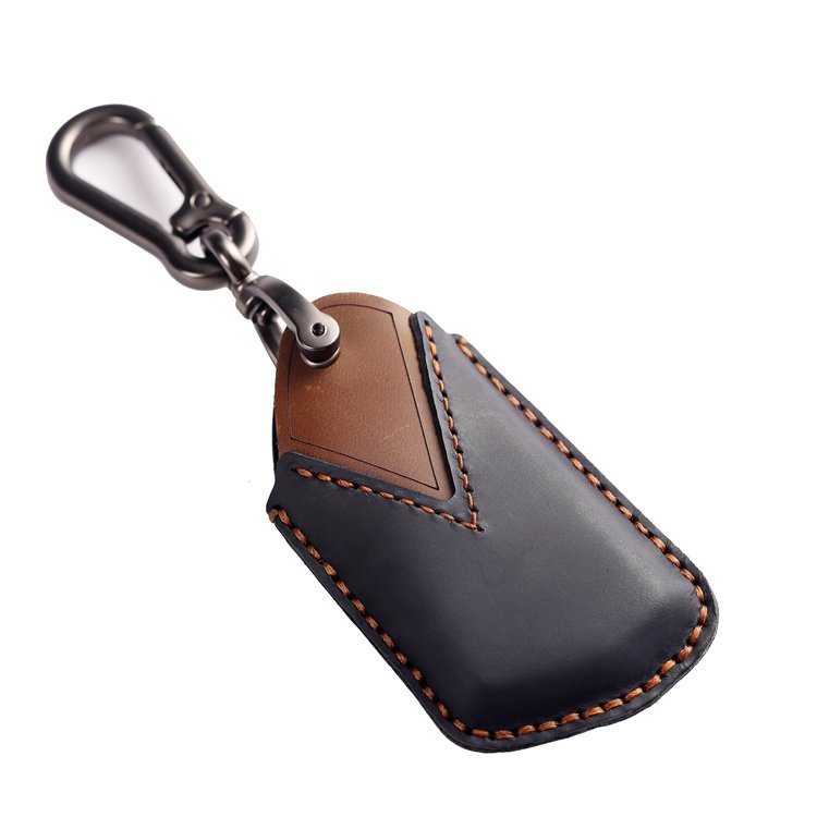 Wholesale Genuine Leather Car Key Case Cover for VW Golf 8 ID.4 Tarraco Hand Sewing Crazy Horse Leather Key Cover With Key Chain
