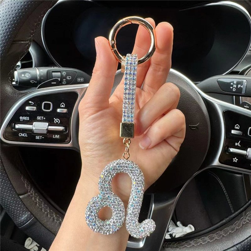 12 Constellation Crystal Diamond Rhinestone Accessories Decoration Hanging Rope Keychain Tumbler Mugs Cup Car Bag Phone Pendants