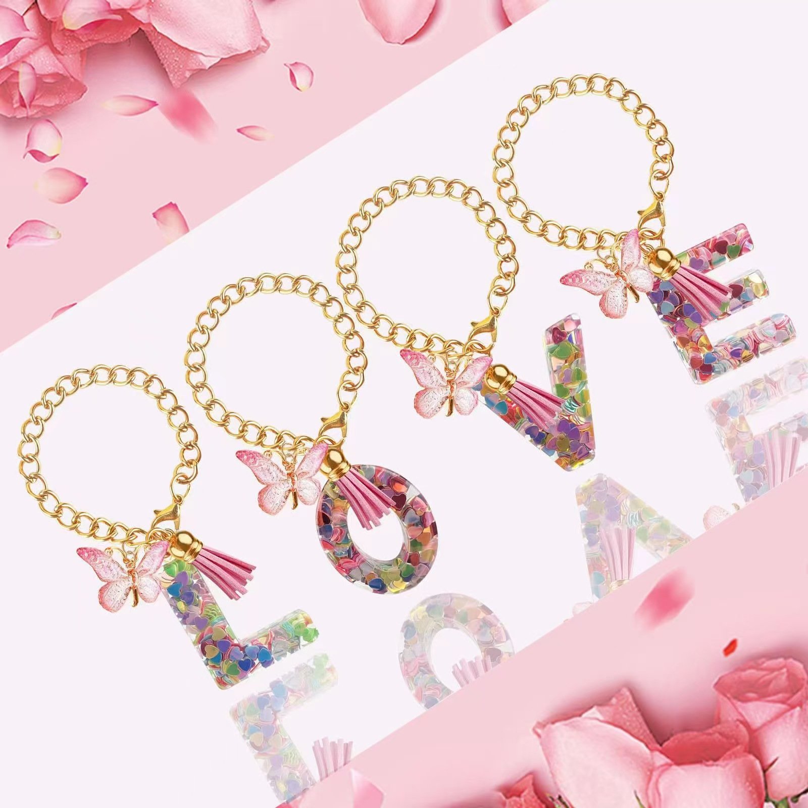 Tumbler Cup Pendant tumbler keychain water bottle Decor Accessory A-Z 26 Initial Keychain Letter Keyring Acrylic Letter Keychain