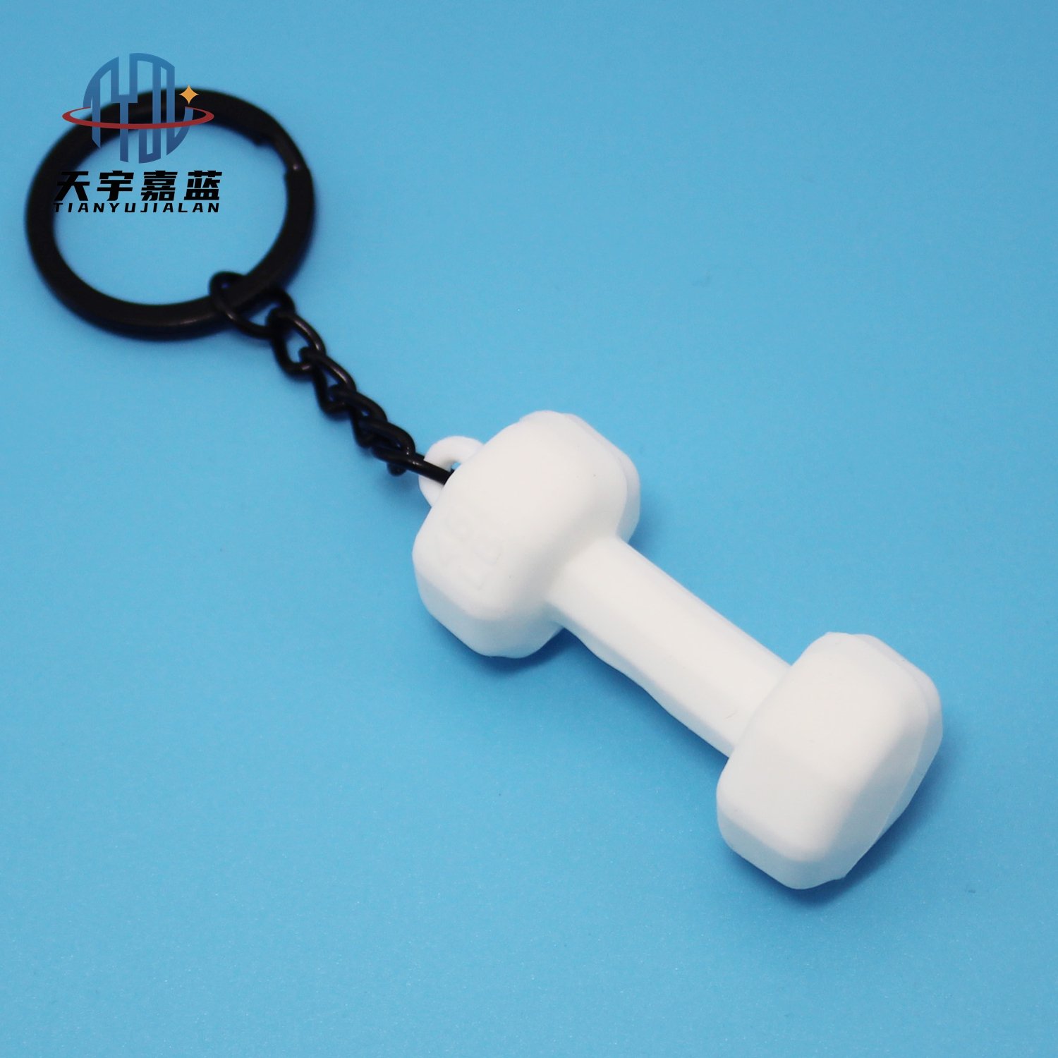 Tianyu Customized Logo Mini Gym Equipment Gym Workout Dumbbell Fitness Keychains 3D Rubber Pvc Fitness Keychain With Key Ring