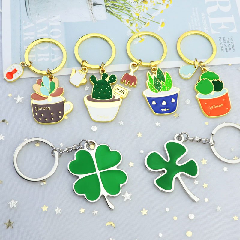 Xun Xin Pot Maple Leaf Monstera Succulent Cactus Mini Plastic Leaf Plant Keyring Key Ring Custom Metal Keychains