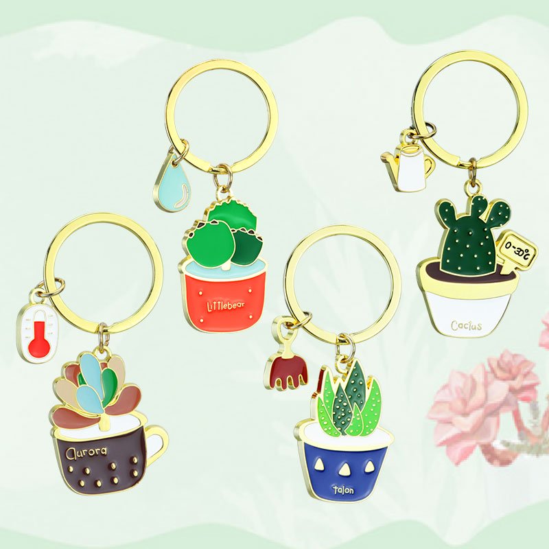 Xun Xin Pot Maple Leaf Monstera Succulent Cactus Mini Plastic Leaf Plant Keyring Key Ring Custom Metal Keychains