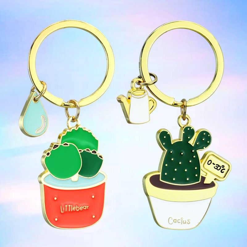Xun Xin Pot Maple Leaf Monstera Succulent Cactus Mini Plastic Leaf Plant Keyring Key Ring Custom Metal Keychains