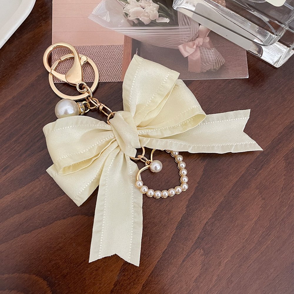 Fashion Bowknot Purse Fur Ball Car Bag Pendent Charm Pearl Keychain Girl Women Key Chains Ring Key chain For Women