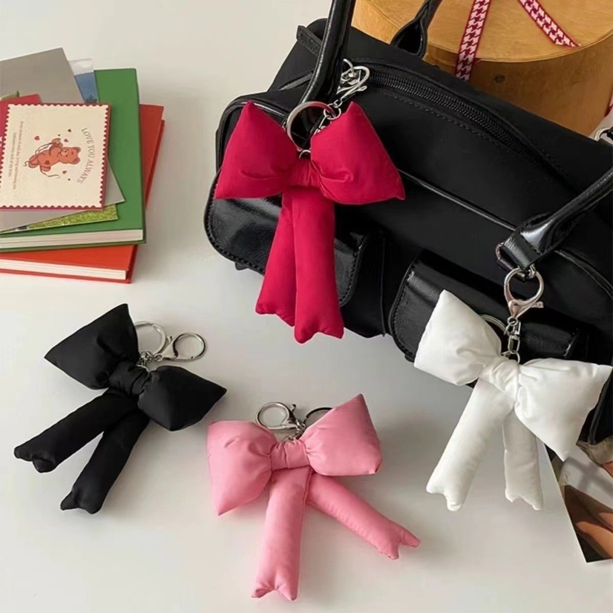 Fashion Handmade Leather Bow Keychain Bow-knot Keychain Car Keyring Holder Purse Bag Charm