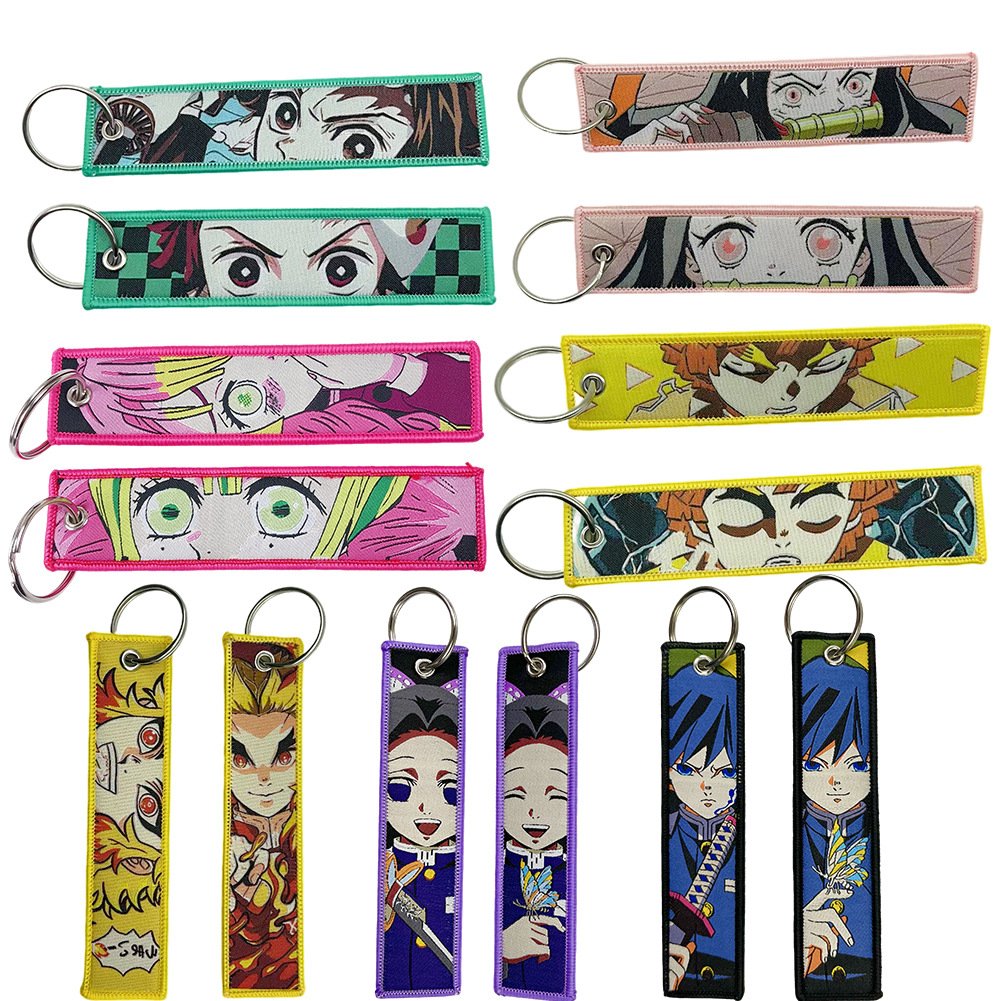 Customize Logo Keyring keytags Llaveros Personalizados key Chain Ring Tag Woven Fabric Anime Jet Tags embroidered Keychain
