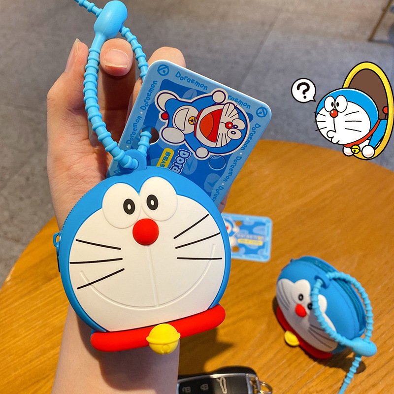 Cartoon Doraemon Keychain Cute Wallet Silicone Keyring Kawaii Bag Pendant Car Key Accessories Children's Gift