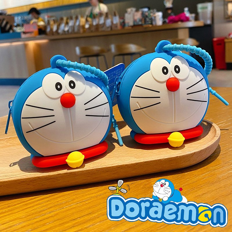 Cartoon Doraemon Keychain Cute Wallet Silicone Keyring Kawaii Bag Pendant Car Key Accessories Children's Gift