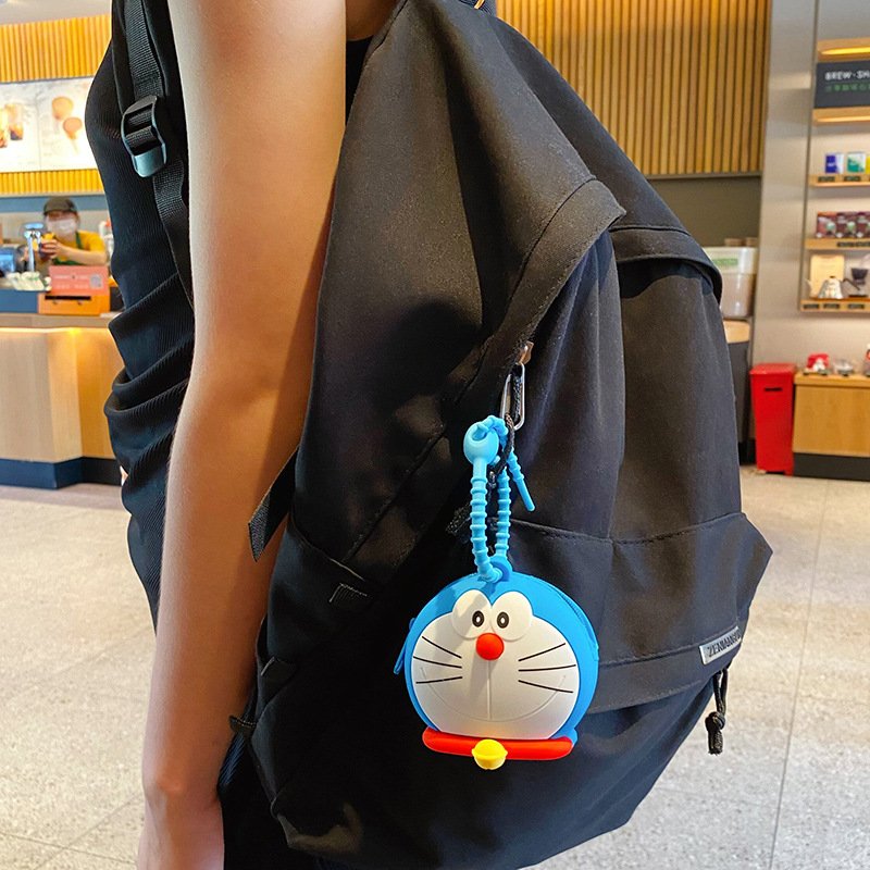 Cartoon Doraemon Keychain Cute Wallet Silicone Keyring Kawaii Bag Pendant Car Key Accessories Children's Gift