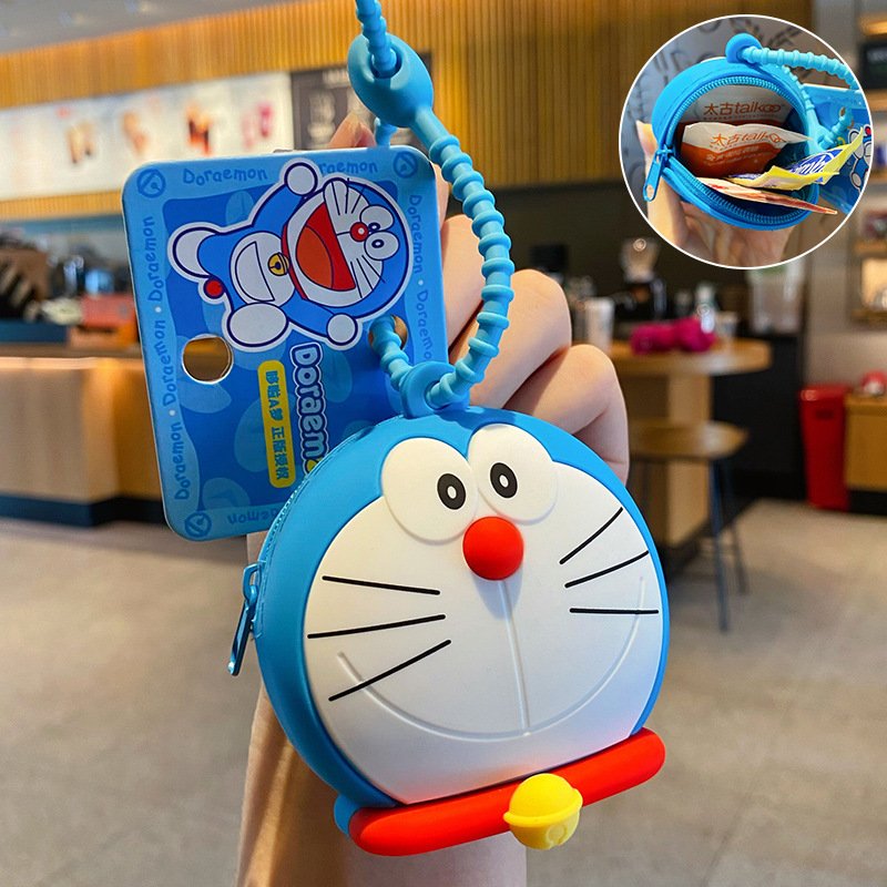 Cartoon Doraemon Keychain Cute Wallet Silicone Keyring Kawaii Bag Pendant Car Key Accessories Children's Gift