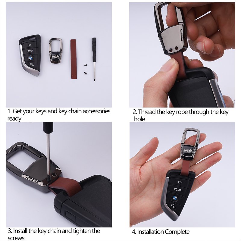 New fashion car brand key ring Metal leather easy assembly remote control car key sleeve accessories red Custom leather
