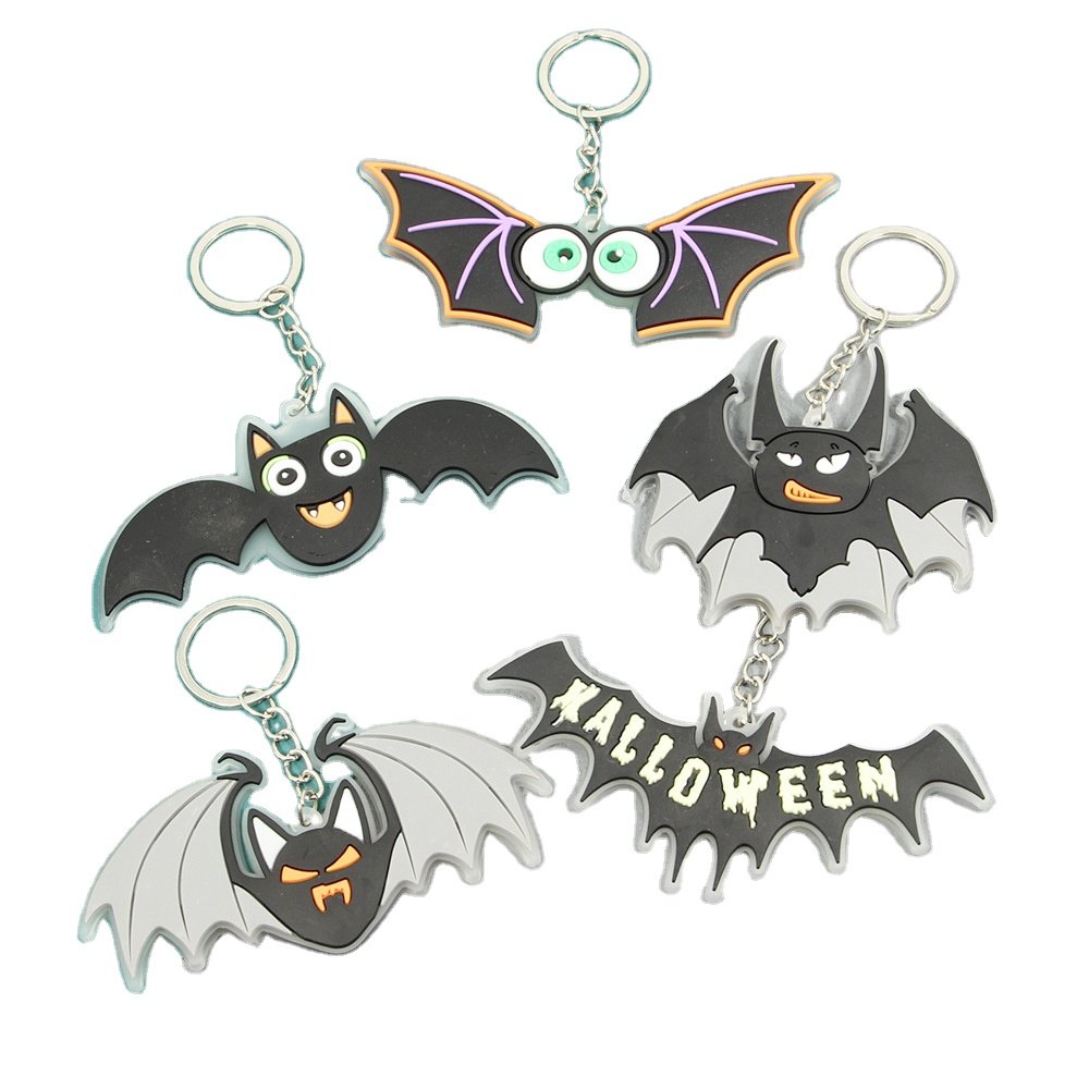 Cross-border New Cartoon Decorations Cute Soft Rubber PVC Halloween Bat Key Chain Gifts Party Key Ring