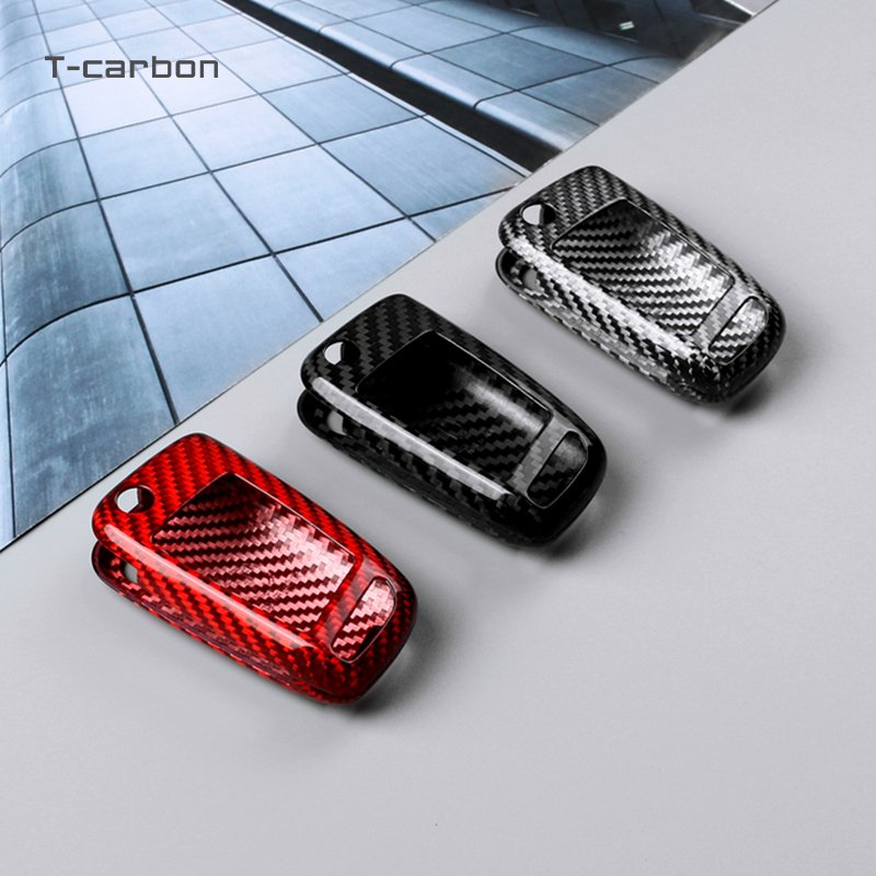 T-carbon Carbon Fiber Car Key Cover Fob Case Key Holder Fit For GM key bag VW GTI SKODA Car Accessories Key Case