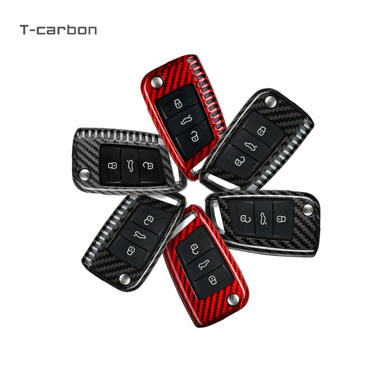 T-carbon Carbon Fiber Car Key Cover Fob Case Key Holder Fit For GM key bag VW GTI SKODA Car Accessories Key Case