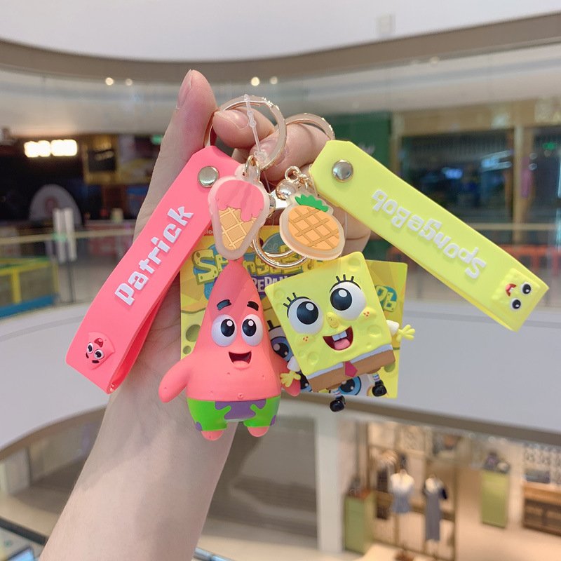 XM Cartoon Spongebob Cute Pop Lovely Couple Car Key Chain Bag Pendant Keyring Accessories Gift Girl Patrick Star Keychain