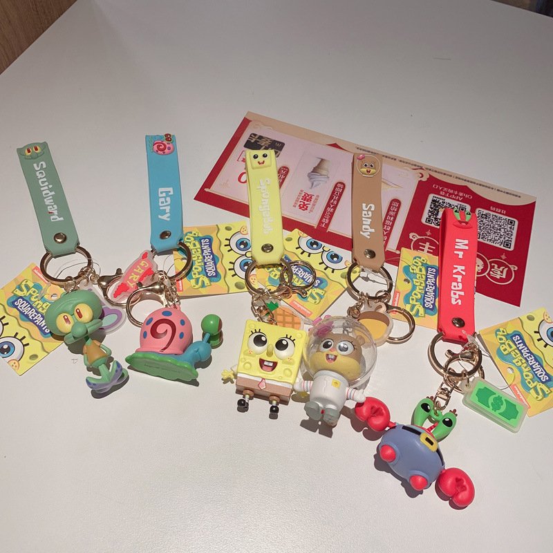 XM Cartoon Spongebob Cute Pop Lovely Couple Car Key Chain Bag Pendant Keyring Accessories Gift Girl Patrick Star Keychain