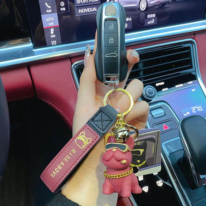 Business Men Gift Car Interior Accessories Resin Rubber Plastic Spaceman Astronaut Puppy Key Ring French Bulldog Key Chain